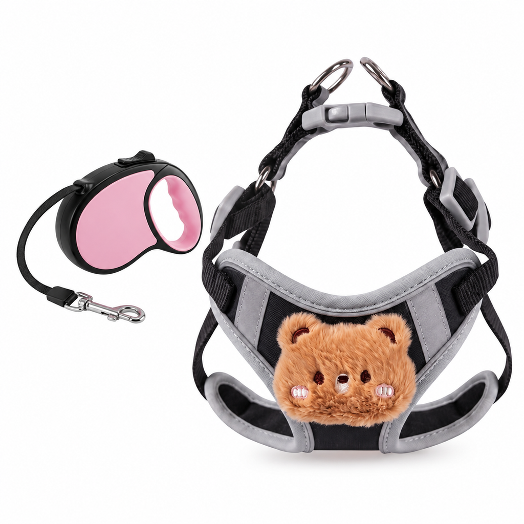 Black teddy bear dog harness with adjustable straps